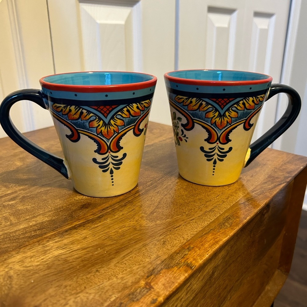 2 Euro Ceramica Coffee Cups, Colorful Mugs.